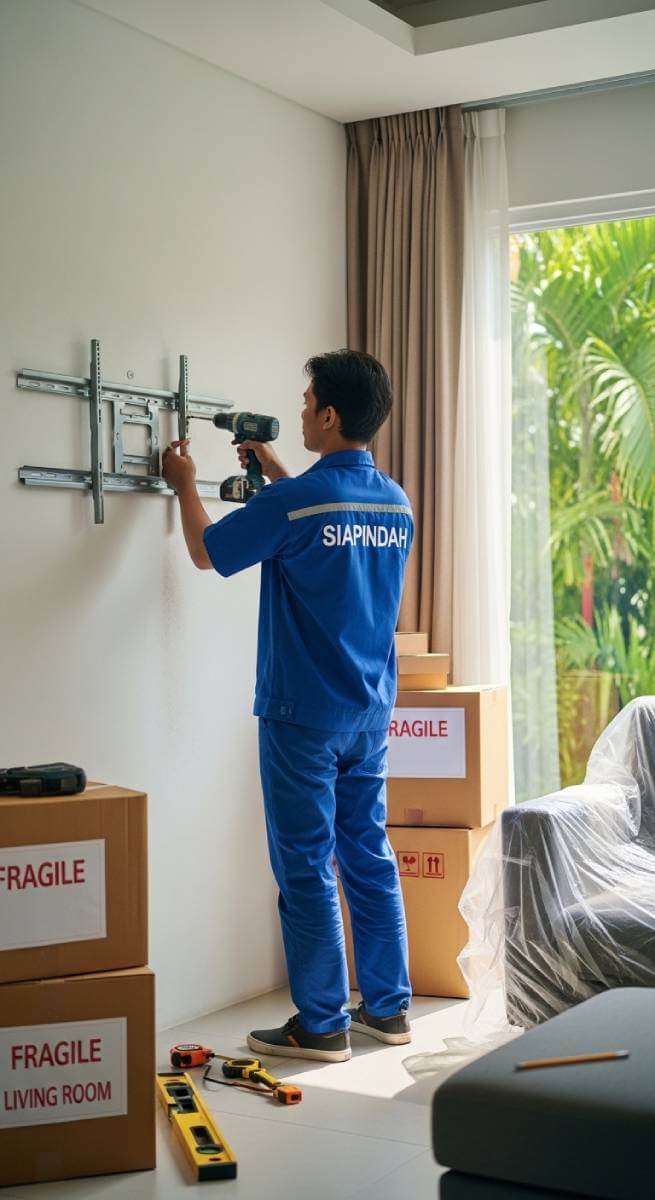 petugas siapindah masang bracket TV